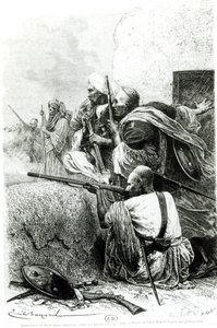 Troupes de montagne afghanes du nord-ouest combattant contre les Britanniques, gravé par H. Koch - Emile Antoine Bayard
